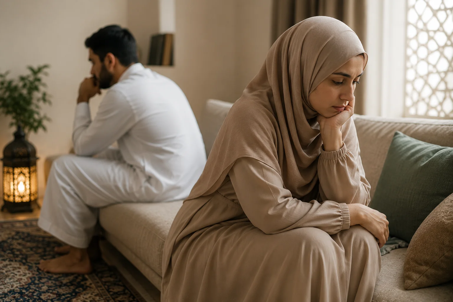 Femme musulmane priant pour trouver une solution à son mariage difficile